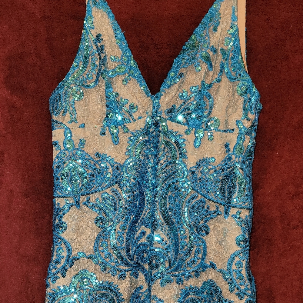 Free People Night Shimmers Ocean Blue Sequin Mini-Dress New With Tag - Picture 8 of 16